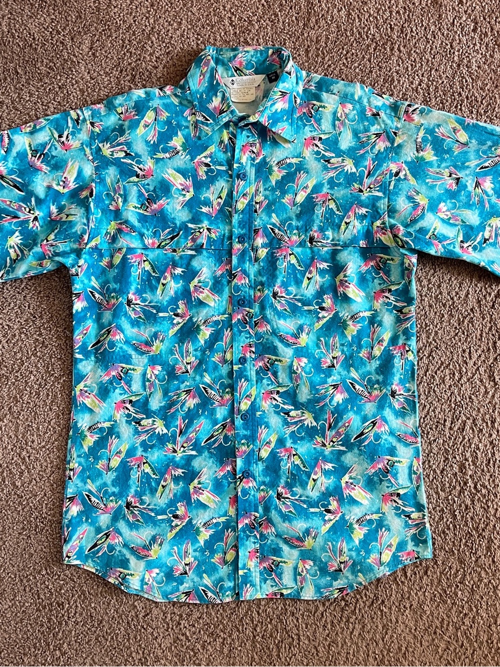 Fly Fishing Teal Tropical Print Button Down Shirt by Columbia
